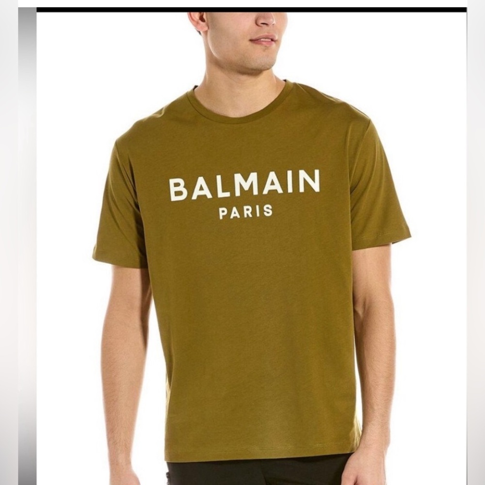 Balmain khaki cotton crewneck logo t-shirt ..size medium..brand new